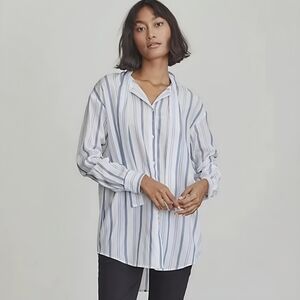 Elizabeth & James Blue White Striped Neck Tie Button Down Long Sleeve Shirt M